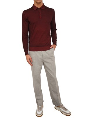 Polo maglia manica lunga Aiace Galassi in pura lana bordeaux in UOMO