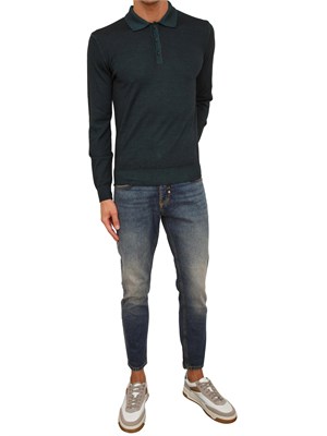 Polo maglia manica lunga Aiace Galassi in pura lana verde in UOMO