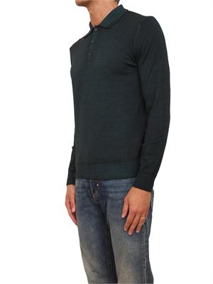 Polo maglia manica lunga Aiace Galassi in pura lana verde in UOMO