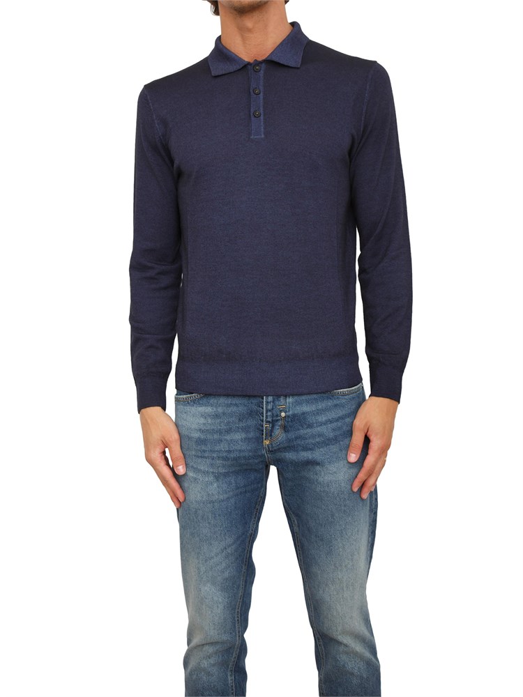 Polo maglia manica lunga Aiace Galassi in pura lana blu