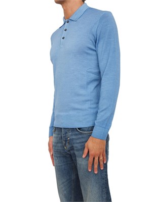 Polo maglia manica lunga Aiace Galassi in pura lana azzurra in UOMO