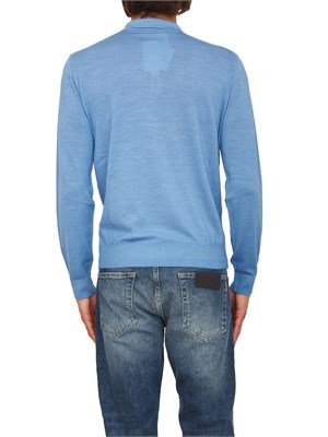 Polo maglia manica lunga Aiace Galassi in pura lana azzurra in UOMO