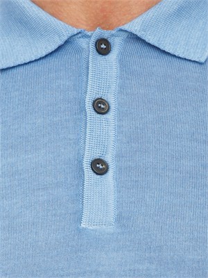 Polo maglia manica lunga Aiace Galassi in pura lana azzurra in UOMO