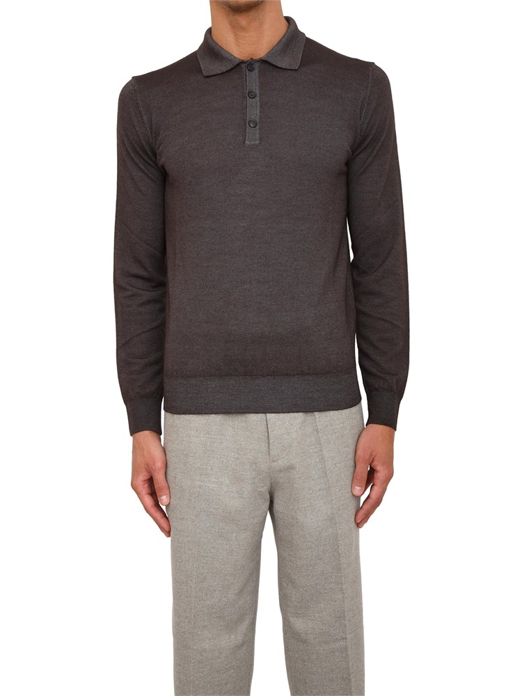 Polo maglia manica lunga Aiace Galassi in pura lana grigia