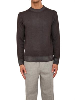 Maglia girocollo Aiace Galassi in pura lana grigio antracite con fondi a costine delavÉ in UOMO
