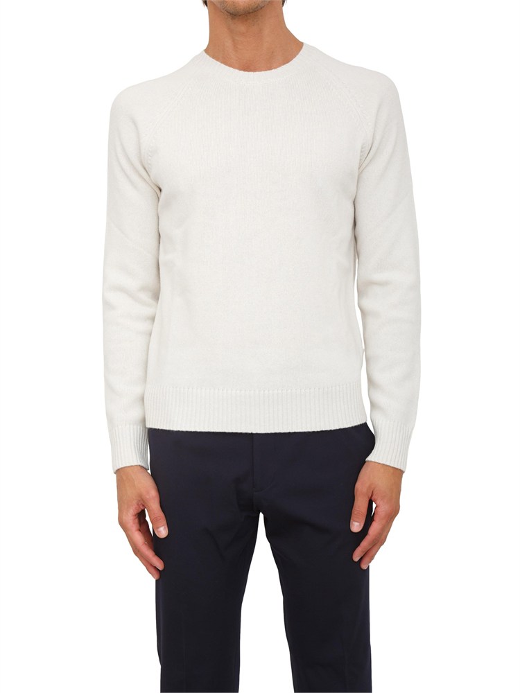 Maglia girocollo Aiace Galassi in lana e cashmere bianco panna