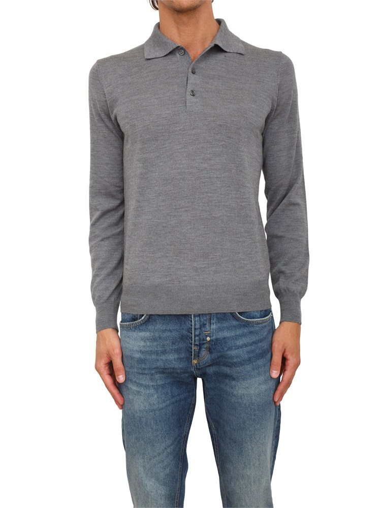Polo maglia Aiace Galassi in lana fine grigia con chiusura tre bottoni