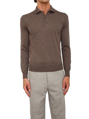 Polo maglia Aiace Galassi in lana fine taupe con chiusura tre bottoni in UOMO