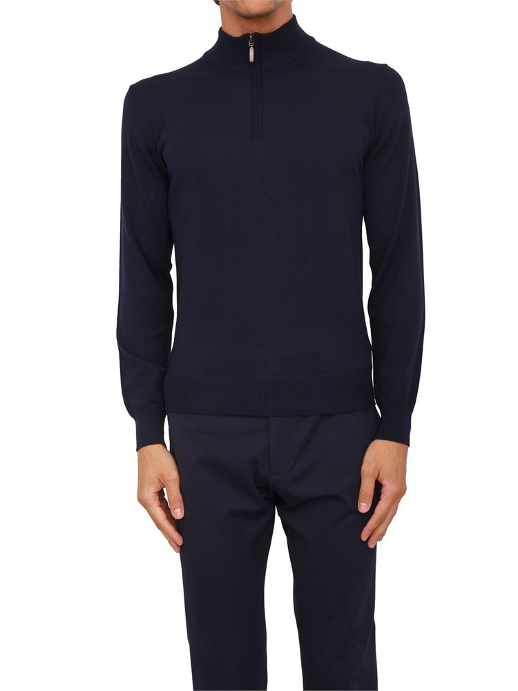 Maglia mezza zip manica lunga Aiace Galassi in pura lana blu