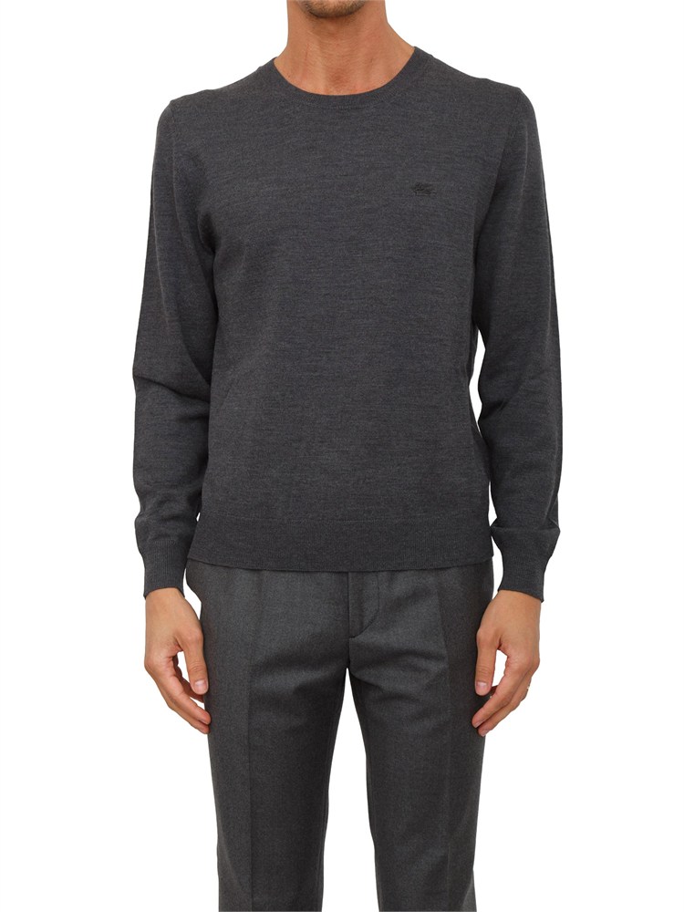 Maglia girocollo Etro uomo in lana grigia con logo