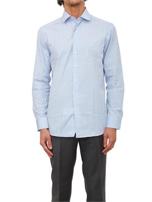 Camicia Etro uomo in cotone azzurro ricami Paisley tono su tono in UOMO