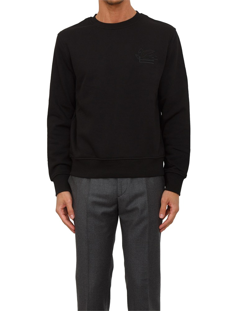 Felpa girocollo Etro uomo in cotone nero con logo