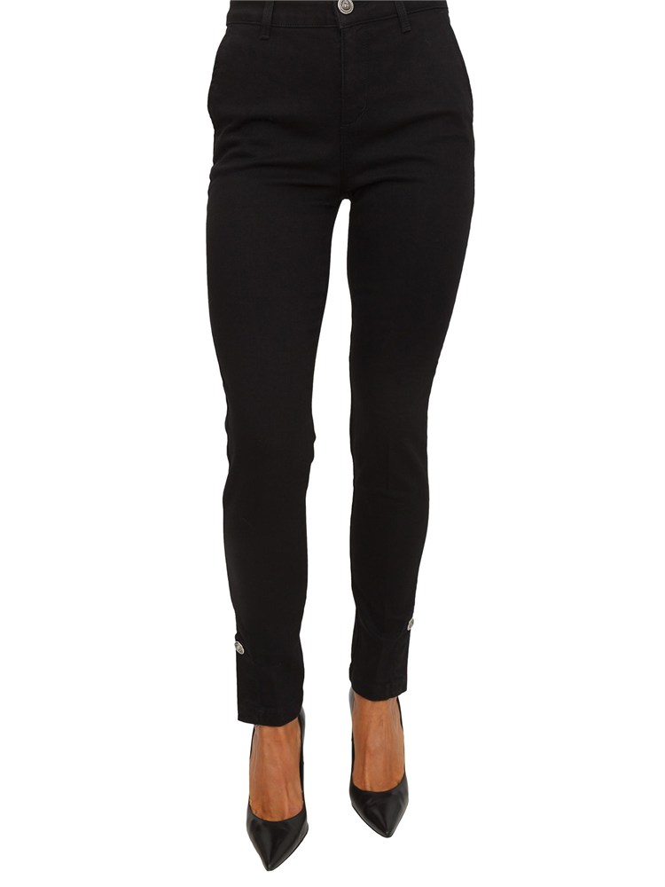 Jeans bottom up Liu Jo donna in denim nero con bottone e spacco
