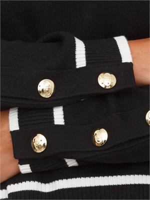 LIU JO Maglia scollo V in misto seta nero con bottoni oro in DONNA