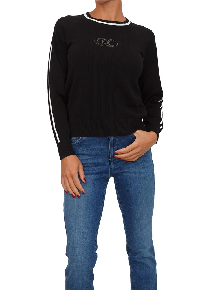 Maglia Liu Jo donna in viscosa nera con dettagli a contrasto