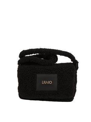 Borsa a tracolla Liu Jo donna in teddy nero con patch logo in DONNA