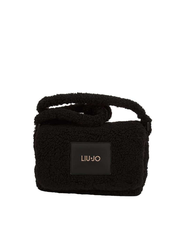 Borsa a tracolla Liu Jo donna in teddy nero con patch logo