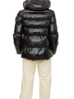 Piumino Pinko in crystal nylon lucido nero con cappuccio in DONNA