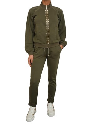 Felpa full zip Liu Jo donna in misto cotone verde con strass in DONNA
