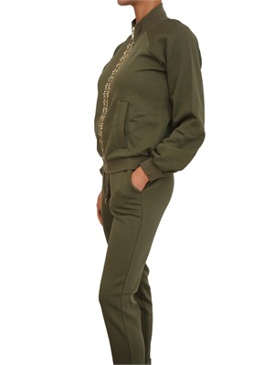 Felpa full zip Liu Jo donna in misto cotone verde con strass in DONNA