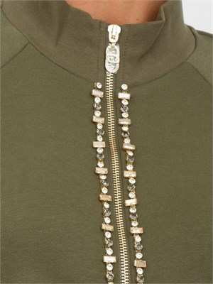 Felpa full zip Liu Jo donna in misto cotone verde con strass in DONNA