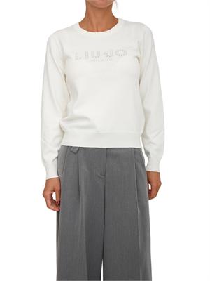 Maglia Liu Jo in misto viscosa avorio logo strass in DONNA