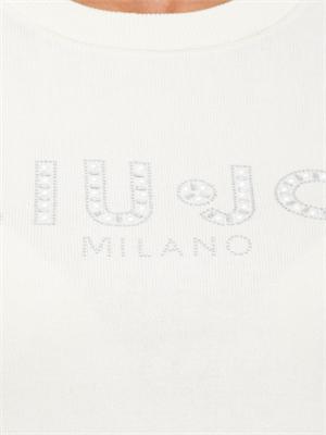 Maglia Liu Jo in misto viscosa avorio logo strass in DONNA