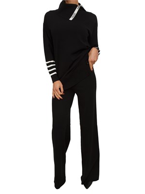 Maglia lunga Liu Jo donna in misto viscosa nera con righe bianche in DONNA