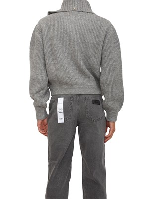 Cardigan Liu Jo donna in misto lana grigia a coste con spilla removibile in DONNA
