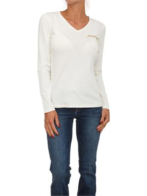 T-shirt Liu Jo donna in cotone avorio con taschino strass in DONNA