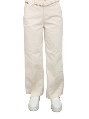 Pantaloni Liu Jo donna in cotone avorio con cintura dorata in DONNA