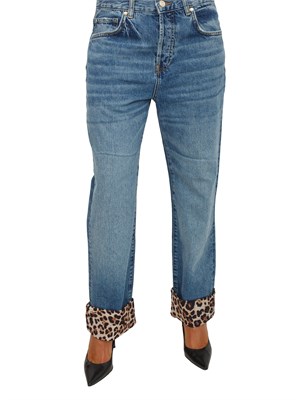 Jeans Liu Jo donna in denim blu con risvolto animalier in DONNA