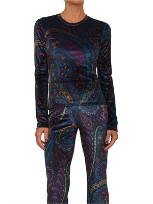 Top Etro donna in ciniglia blu con Paisley multicolor all over in DONNA