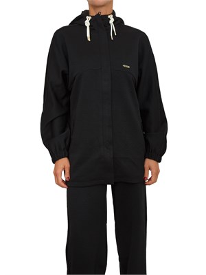 Felpa Guess Jeans donna in cotone logo jacquard nero in DONNA