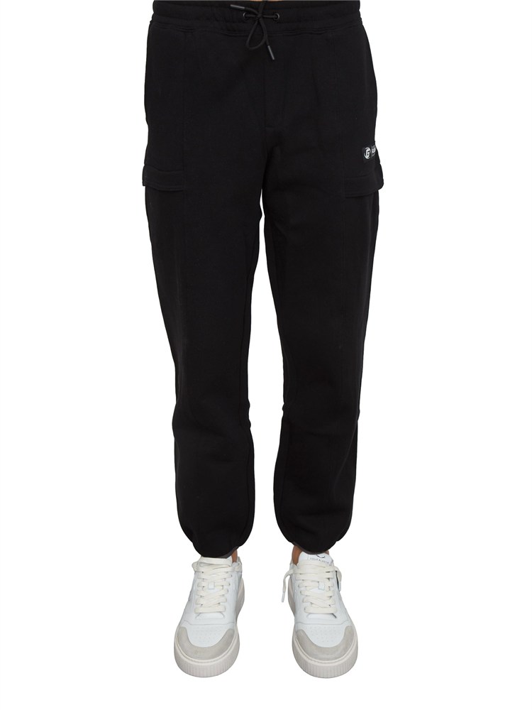 Pantalone tuta Guess Jeans uomo in cotone nero con bande logo