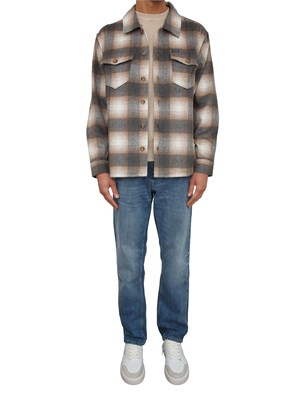 Camicia giacca Guess Jeans in flanella di cotone tartan grigio e beige in UOMO