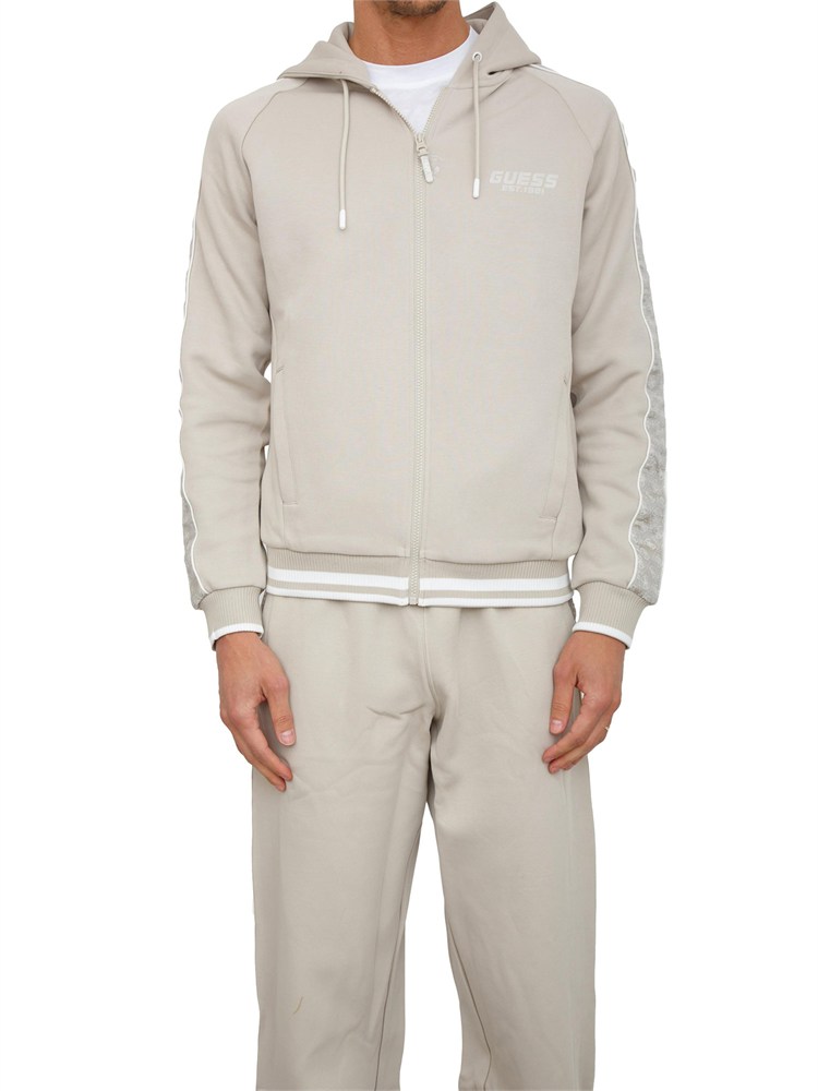 Felpa Guess Jeans in cotone tortora con bande logo