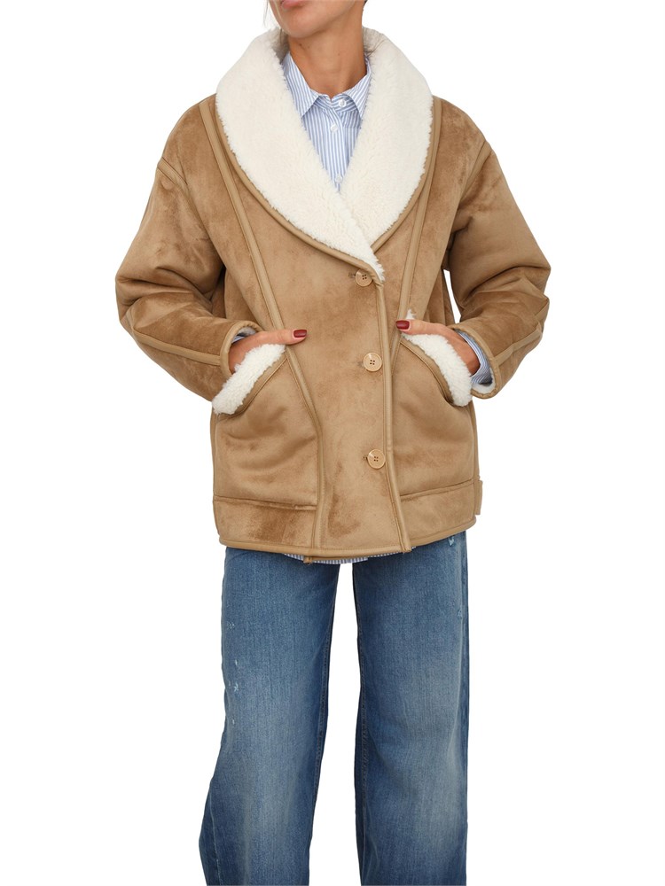 Giaccone Guess Jeans in simil shearling cammello con pelliccia