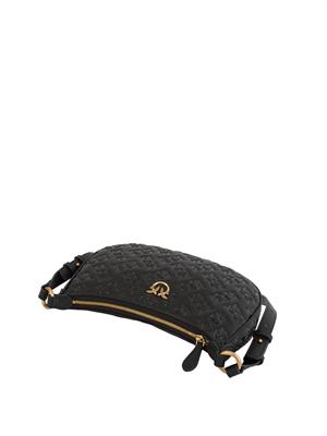 Borsa Mini Love Bag Half Moon Pinko in pelle nera con logo all over in DONNA