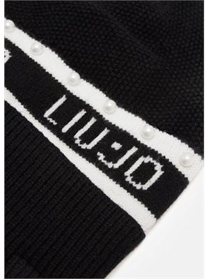 Berretto beanie Liu Jo donna in viscosa nera con perle in DONNA