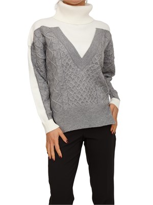 Maglia donna a collo alto Fracomina in misto viscosa bianca e grigia in DONNA