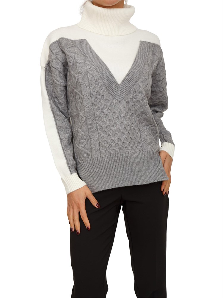 Maglia donna a collo alto Fracomina in misto viscosa bianca e grigia