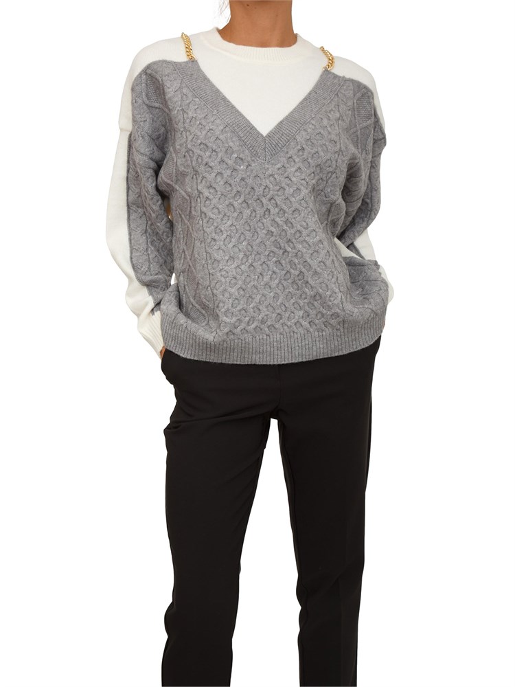 Maglia donna Fracomina in misto viscosa bianca e grigia