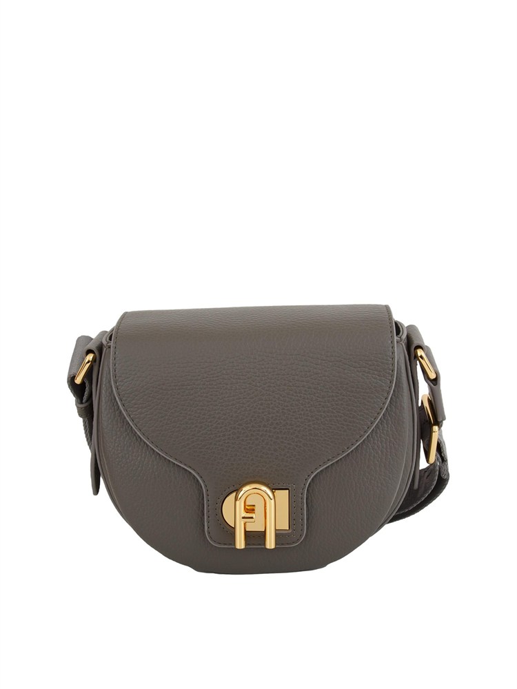 Borsa a tracolla Furla Lotus in pelle martellata grigia