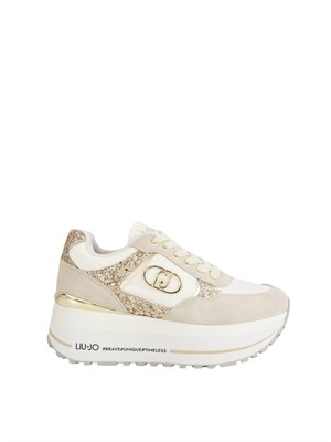 Sneakers Liu Jo donna in glitter e nylon con inserti suede bianco e beige in DONNA