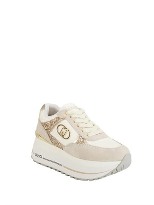 Sneakers Liu Jo donna in glitter e nylon con inserti suede bianco e beige in DONNA