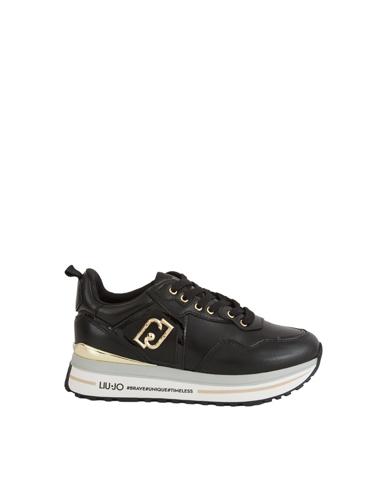 Sneakers Liu Jo donna in pelle nera e dettagli in vernice tono su tono