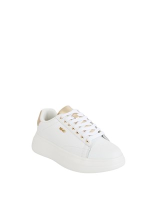 Sneakers Liu Jo donna in pelle bottalata bianca con inserti laminati oro in DONNA