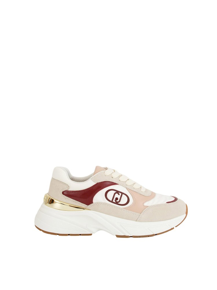 Sneakers Liu Jo donna in suede bianco beige e nylon con inserti glossy