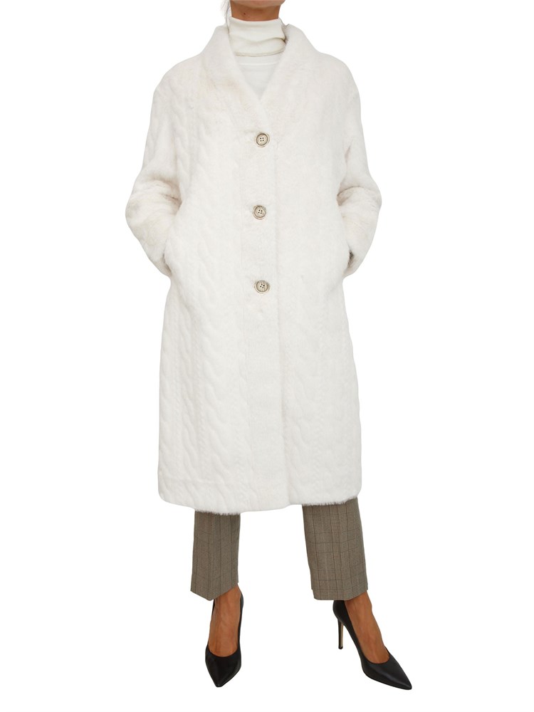 Cappotto doubleface Margarete Kocca in tessuto bianco a trecce